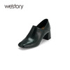 westory春秋新款方头粗跟真皮时尚简约通勤深口单鞋女W24CM74581 商品缩略图2
