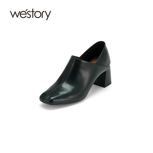 westory春秋新款方头粗跟真皮时尚简约通勤深口单鞋女W24CM74581 商品图2