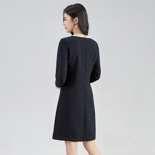 【高货wl】全新升级【铂金会员321/天猫429/差价108】(05156) 洛诗琳气质小香长袖连衣裙新款气质钉珠撞色V领显瘦A字裙 商品图4