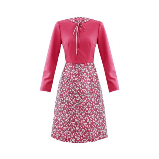 勿忘花法式拼接碎花小香风2024秋季连衣裙女中长款遮肚子长袖裙子 商品图4