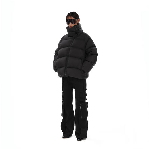 NUTH  立领羽绒服90白鸭绒宽松斜拉链加厚羽绒外套女 黑色/卡其灰 商品图6