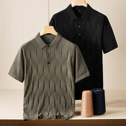 【新款DPF】大依优型毛衣针织翻领短袖背心休闲针织衫毛背心加肥加大上衣男士胖子大码毛衫t恤打底 商品图0