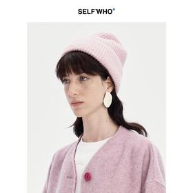 SELFWHO粉色笑脸毛针织帽女2024秋冬新款百搭保暖护耳冷帽毛线帽