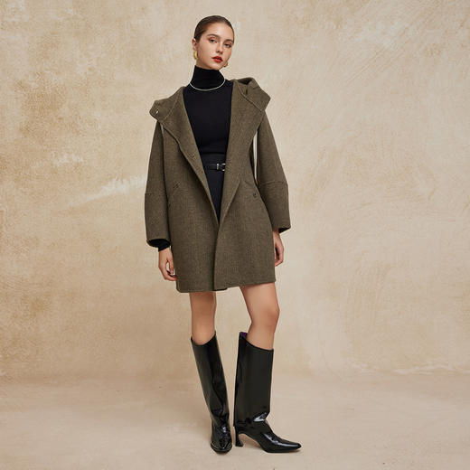 PH933斯尔丽24新款韩版帽衫时尚减龄廓形显瘦双面呢大衣 商品图3