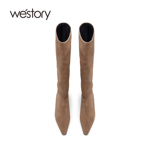 westory2024秋冬新款复古小众堆堆靴尖头褶皱高筒百搭平底时装靴W24DI83941 商品图1