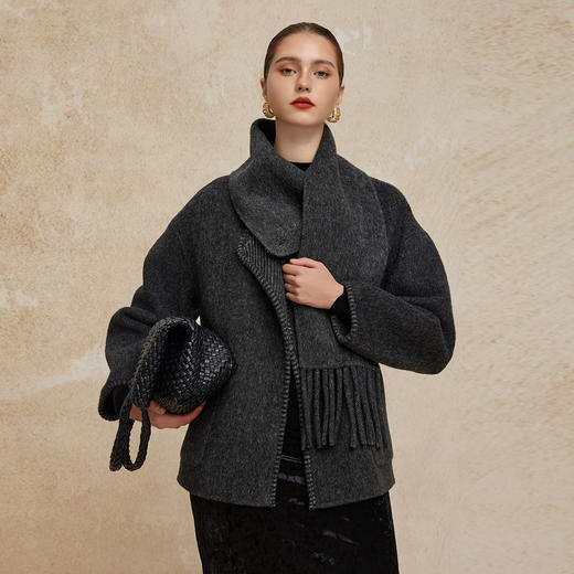 PH934斯尔丽24新款配流苏围巾时尚INS博主主推双面穿羊毛大衣 商品图0