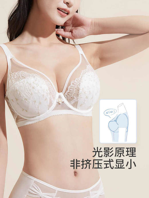 奶糖派大胸分胸型内衣浮雕花海蕾丝刺绣大码文胸女聚拢防下垂 商品图2