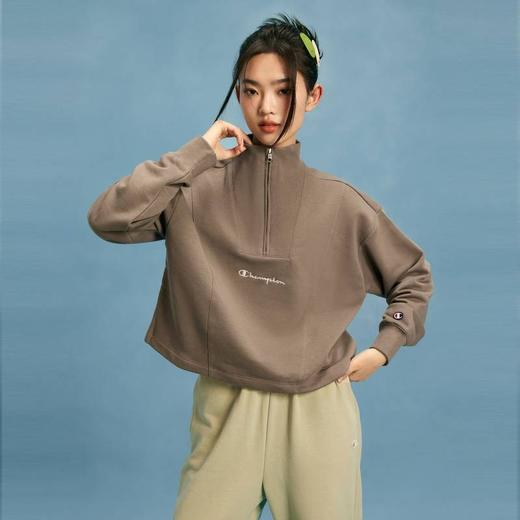 1F【Champion】冠军刺绣草写logo半拉链休闲卫衣 商品图0