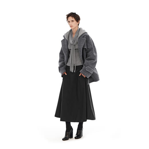 NUTH黑色中长款夹棉a字半身裙女秋冬 商品图0