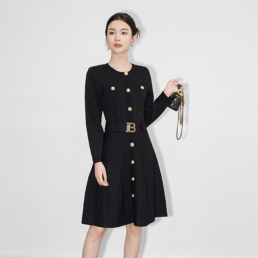 【高货wl】全新升级【铂金会员330/天猫439/差价109】(05543) 洛诗琳重工*提花针织连衣裙小个子百搭打底收腰A字裙 商品图3