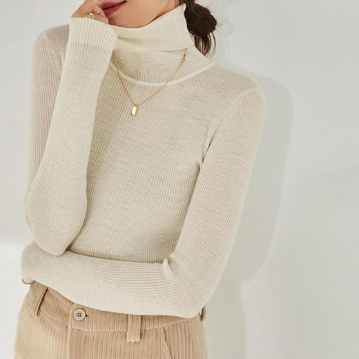 【高货sh】全新升级【铂金会员220/天猫299/差价79】(95610) 洛诗琳秋新款高领长袖修身弹力羊毛针织基础打底衫上衣女 商品图0