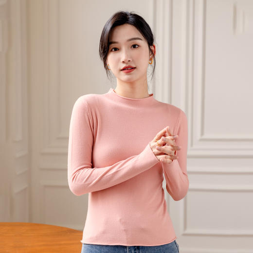 【89元任选3件，一起加入购物车结算！BIMO碧茉多色打底衫】BIMO碧茉半高领毛边长袖打底衫 7色可选！ 商品图0