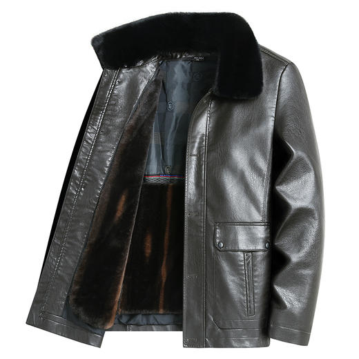 【可拆卸内胆】【可拆卸毛领】【新款DLC】大依优型大码翻领pu皮夹克外套加肥加大肥佬休闲上衣男士胖子潮流 商品图3