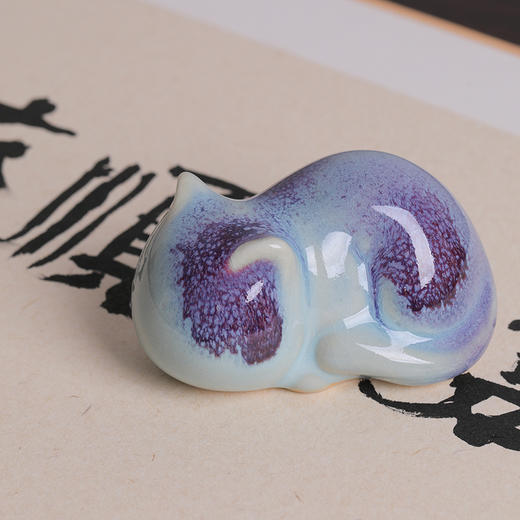 神钧宝瓷 钧釉窑变招财猫茶宠摆件 商品图5
