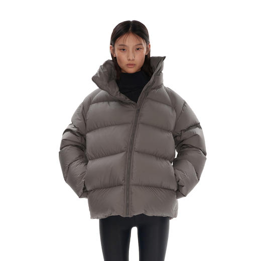 NUTH  立领羽绒服90白鸭绒宽松斜拉链加厚羽绒外套女 黑色/卡其灰 商品图2