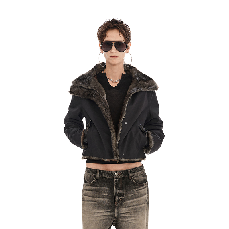 NUTH正反两穿短外套修身显瘦复古黑色保暖厚短外套女（发货时间同步天猫）