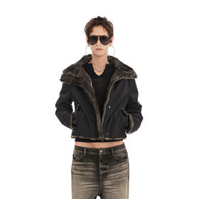 NUTH正反两穿短外套修身显瘦复古黑色保暖厚短外套女（发货时间同步天猫）