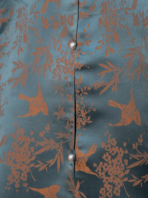 盛唐牡丹| 秋波蓝喜鹊纹花蕾缎马甲 商品图2