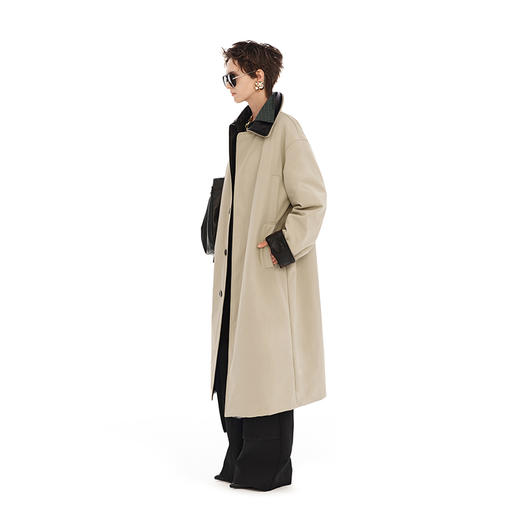 NUTH浅卡其色宽松中长款风衣皮领夹棉秋冬加厚大衣外套女 商品图1