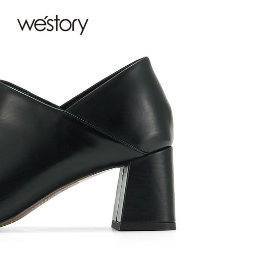 westory春秋新款方头粗跟真皮时尚简约通勤深口单鞋女W24CM74581 商品图3