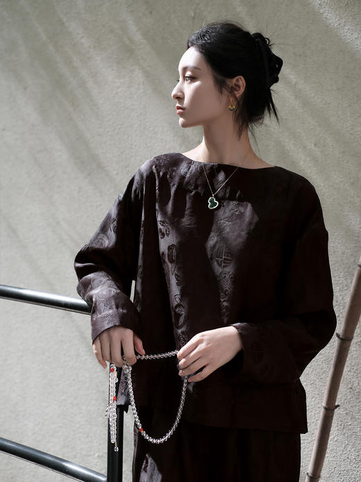 盛唐牡丹 |蜜褐色香云纱八宝如意上衣 商品图5