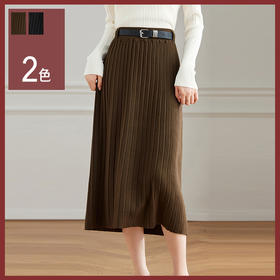 馥迦气质优雅磨毛百褶半身裙（配腰带）