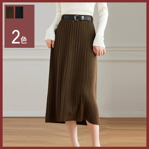馥迦气质优雅磨毛百褶半身裙（配腰带） 商品图0