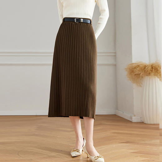 馥迦气质优雅磨毛百褶半身裙（配腰带） 商品图1