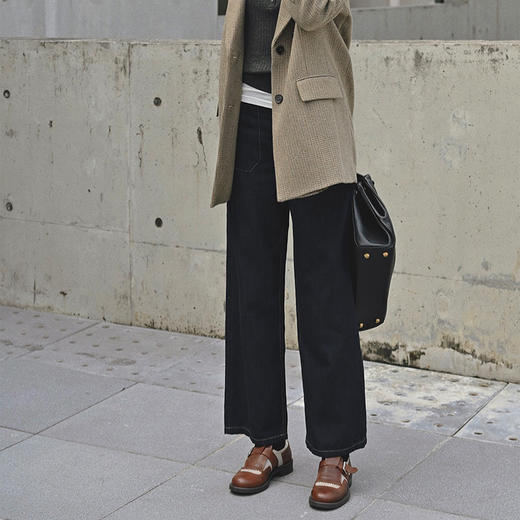 【顺丰包邮】92324 洛诗琳春秋深蓝色新款高腰显瘦美式高街直筒长裤632 商品图3