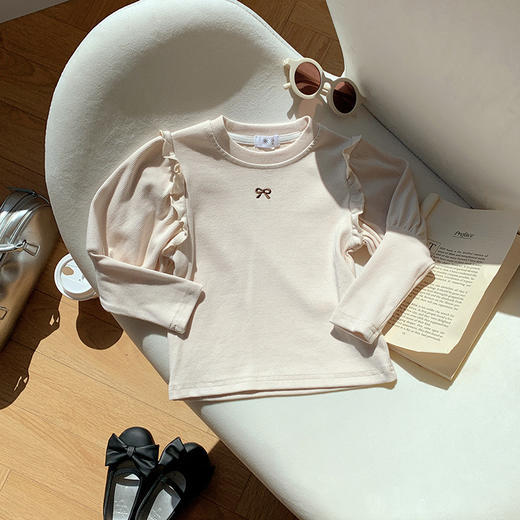 【女童新款打底衫，蝴蝶结刺绣设计】女童打底衫韩版春季新款 刺绣蝴蝶结上衣 女孩圆领中小儿童T恤-QQ 商品图9