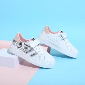 迪士尼学生四季小白鞋男女童白色运动鞋面皮儿童跑步鞋透气网面M2218676