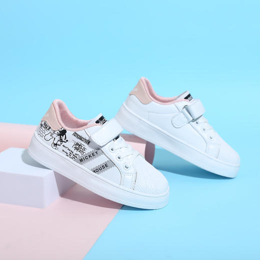 迪士尼学生四季小白鞋男女童白色运动鞋面皮儿童跑步鞋透气网面M2218676 商品图0