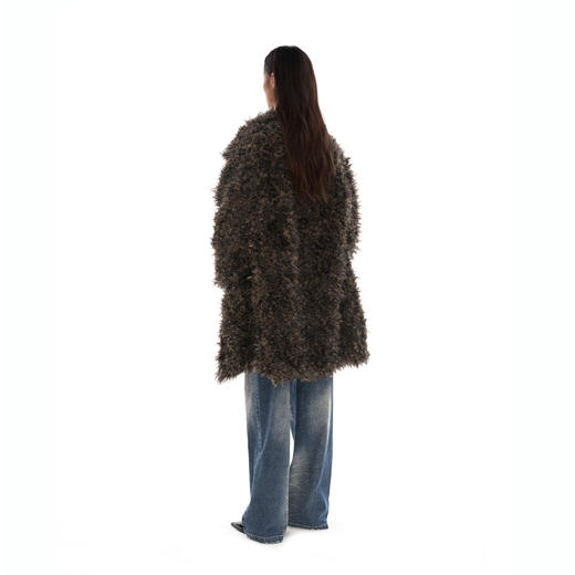 NUTH  棕色中长款环保皮草宽松保暖翻领大衣外套女 商品图5