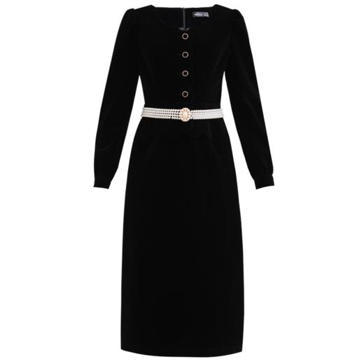 未风黑色丝绒连衣裙女秋季2025春季新款女装气质名媛女装显瘦裙子 商品图4