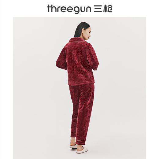 Threegun三枪 【婴儿绒】绗棉翻领开襟女家居套-82018D011 商品图2