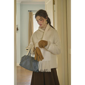 SimpleRetro科尔马初雪 可拆卸流苏围巾领澳毛双面呢大衣短款外套