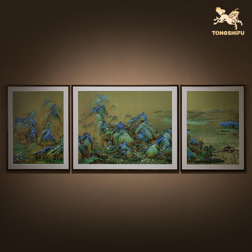 铜师傅 手工錾刻 铜雕画《千里江山 三联屏》客厅背景墙装饰挂画 商品图1