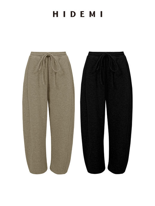 HIDEMI【当当同款】极简抽绳式针织加厚加绒保暖弯刀裤九分裤 卡其色|黑色 商品图6