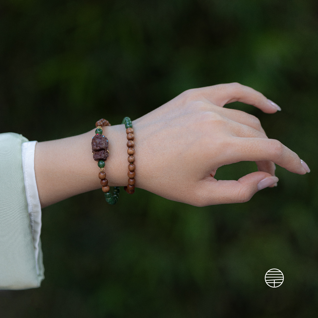 绿度母芭比檀和田玉手链 | 万物叁仟