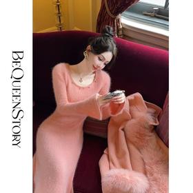 BeQueenStory【柔光曲线】气质柔软安哥拉兔毛显瘦U领鱼尾连衣裙女