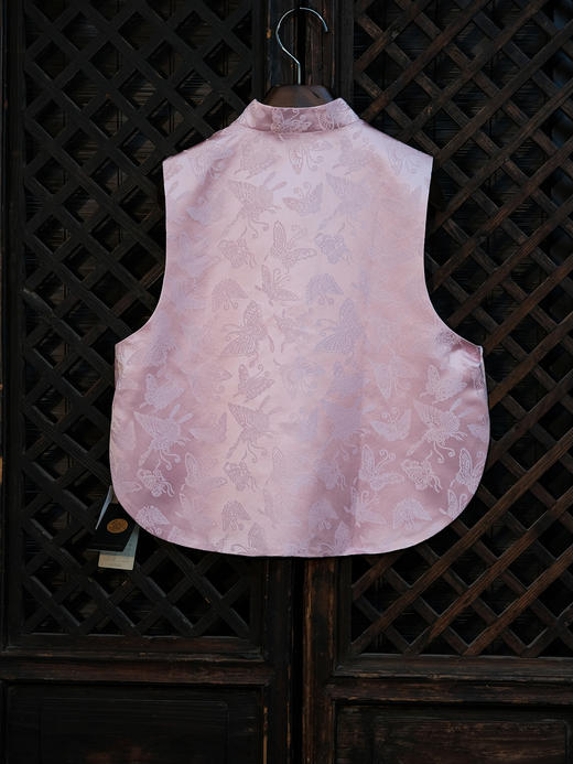 盛唐牡丹| 姜红色百蝶纹花锦缎马甲 商品图9