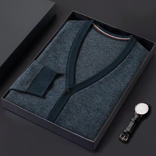 【100%羊毛】【新款DWP】大依优型大码V领针织开衫外套休闲针织衫加肥加大上衣男士胖子大码毛衫 商品图5