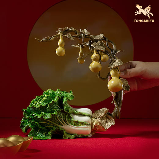 铜师傅《福禄百财》桌面电视柜铜葫芦白菜摆件 家居装饰工艺品 商品图4