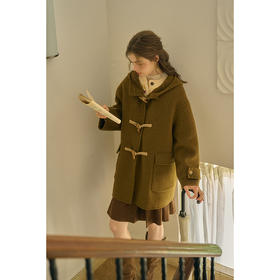 SimpleRetro伯明翰之约 牛角扣连帽毛呢外套女羊毛实用双面呢大衣
