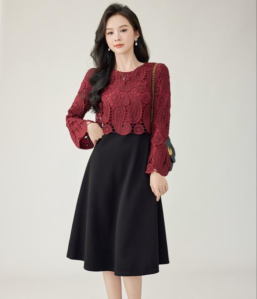 奢姿2024年秋季新款大码女装针织拼接裙子胖妹妹休闲假两件连衣裙9943860356 商品图0