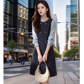 奢姿2024年秋季新款大码女装拼接减龄裙子胖妹妹立领假两件连衣裙9943855395