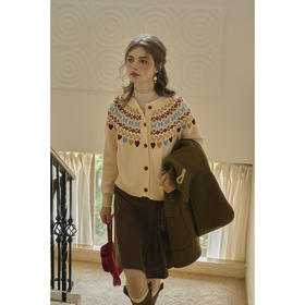 SimpleRetro玫瑰蜜酥 巴兰素羊毛费尔岛针织衫女古着提花毛衣外套