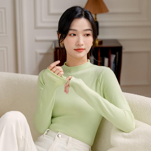 【89元任选3件，一起加入购物车结算！BIMO碧茉多色打底衫】BIMO碧茉半高领毛边长袖打底衫 7色可选！ 商品图4