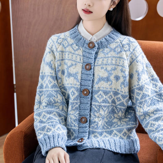 苏苏姐家雪原提花开衫手工DIY编织棒针羊毛毛线团自制材料包 商品图2