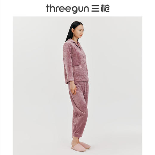 Threegun三枪 【婴儿绒】绗棉翻领开襟女家居套-82018D011 商品图5